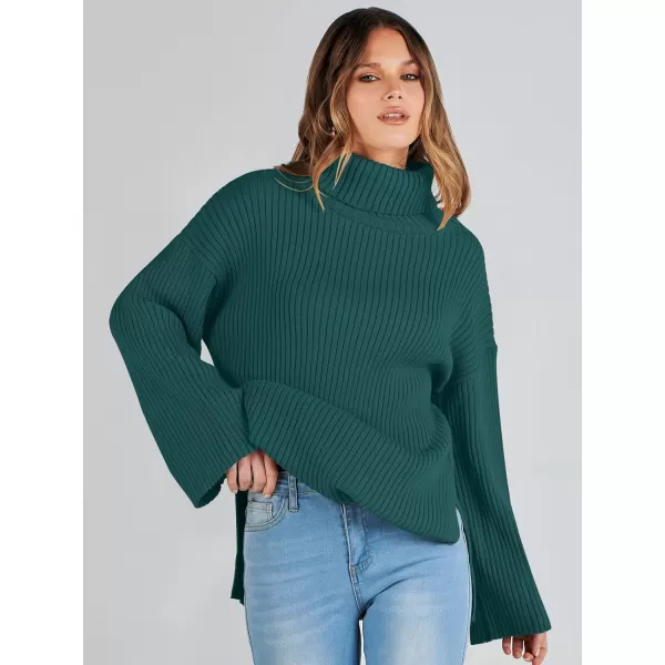 imageANRABESS Womens 2023 Fall Turtleneck Oversized Pullover Sweaters Long Sleeves Ribbed Knit Chunky Sweater TopsDeep Green