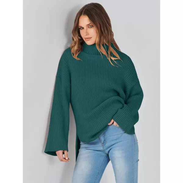 imageANRABESS Womens 2023 Fall Turtleneck Oversized Pullover Sweaters Long Sleeves Ribbed Knit Chunky Sweater TopsDeep Green