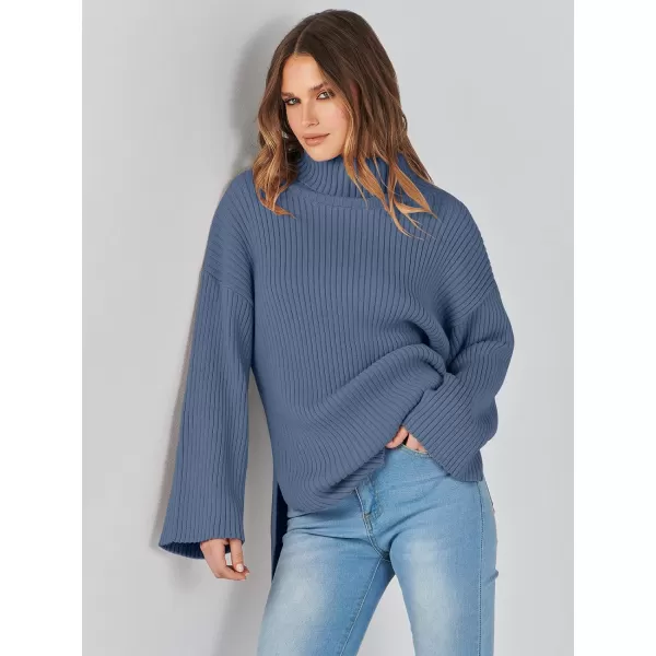 imageANRABESS Womens 2023 Fall Turtleneck Oversized Pullover Sweaters Long Sleeves Ribbed Knit Chunky Sweater TopsIndigo