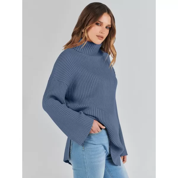 imageANRABESS Womens 2023 Fall Turtleneck Oversized Pullover Sweaters Long Sleeves Ribbed Knit Chunky Sweater TopsIndigo