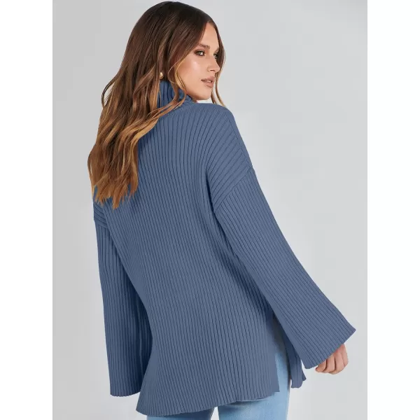 imageANRABESS Womens 2023 Fall Turtleneck Oversized Pullover Sweaters Long Sleeves Ribbed Knit Chunky Sweater TopsIndigo