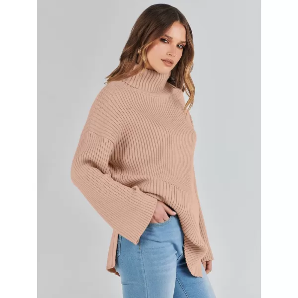 imageANRABESS Womens 2023 Fall Turtleneck Oversized Pullover Sweaters Long Sleeves Ribbed Knit Chunky Sweater TopsKhaki Pink