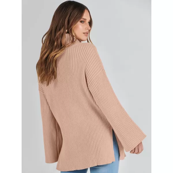 imageANRABESS Womens 2023 Fall Turtleneck Oversized Pullover Sweaters Long Sleeves Ribbed Knit Chunky Sweater TopsKhaki Pink
