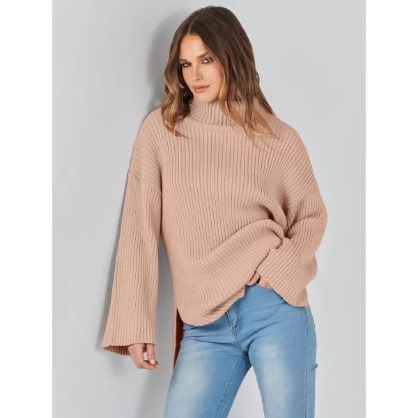 imageANRABESS Womens 2023 Fall Turtleneck Oversized Pullover Sweaters Long Sleeves Ribbed Knit Chunky Sweater TopsKhaki Pink