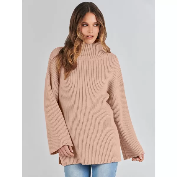 imageANRABESS Womens 2023 Fall Turtleneck Oversized Pullover Sweaters Long Sleeves Ribbed Knit Chunky Sweater TopsKhaki Pink