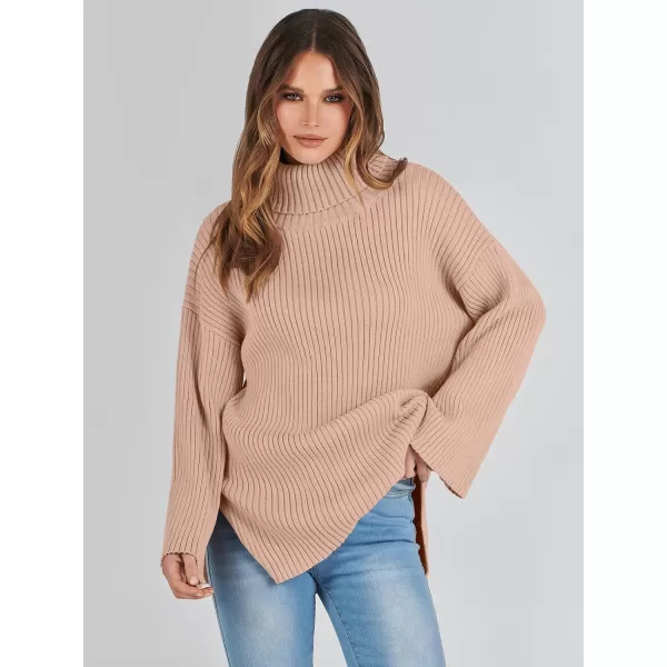 imageANRABESS Womens 2023 Fall Turtleneck Oversized Pullover Sweaters Long Sleeves Ribbed Knit Chunky Sweater TopsKhaki Pink
