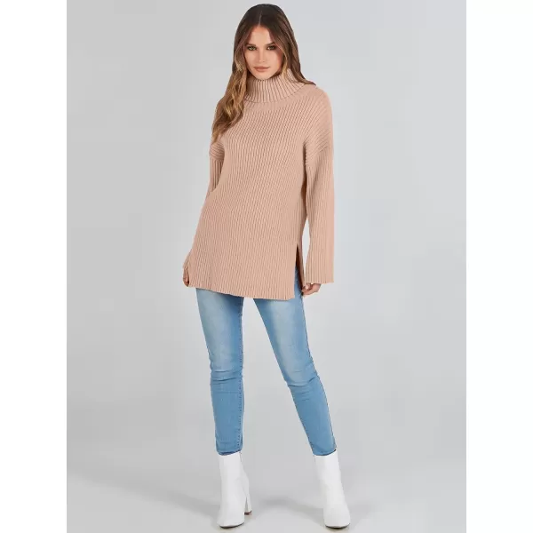 imageANRABESS Womens 2023 Fall Turtleneck Oversized Pullover Sweaters Long Sleeves Ribbed Knit Chunky Sweater TopsKhaki Pink