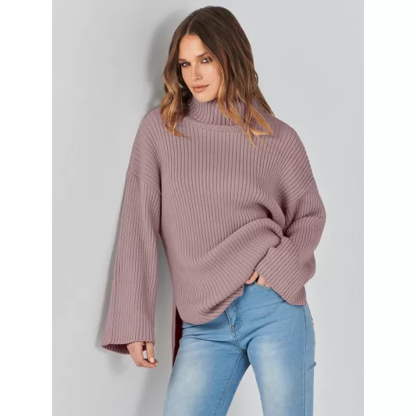 imageANRABESS Womens 2023 Fall Turtleneck Oversized Pullover Sweaters Long Sleeves Ribbed Knit Chunky Sweater TopsNutmeg