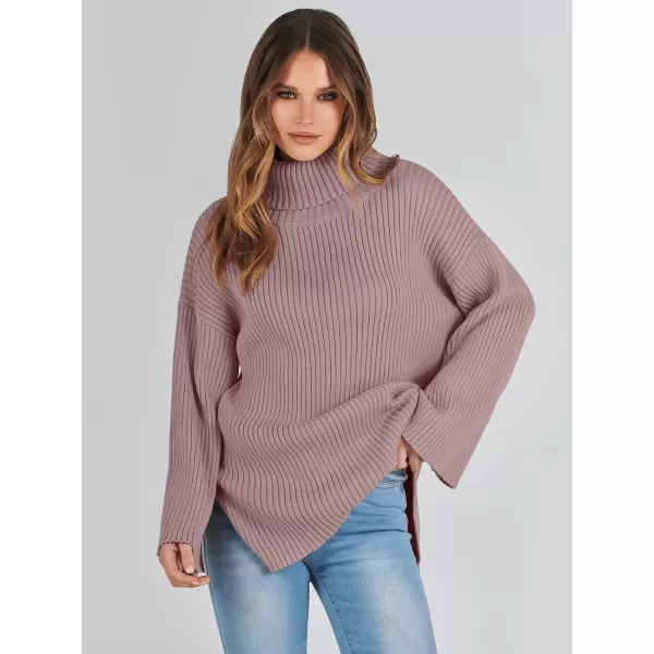 imageANRABESS Womens 2023 Fall Turtleneck Oversized Pullover Sweaters Long Sleeves Ribbed Knit Chunky Sweater TopsNutmeg