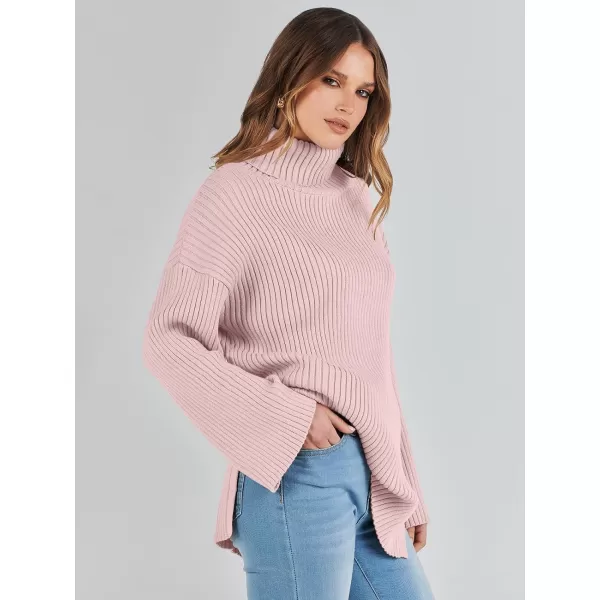 imageANRABESS Womens 2023 Fall Turtleneck Oversized Pullover Sweaters Long Sleeves Ribbed Knit Chunky Sweater TopsPink