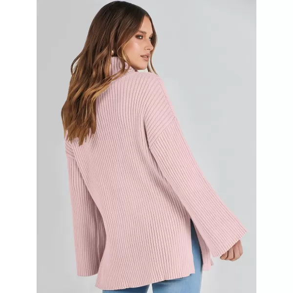 imageANRABESS Womens 2023 Fall Turtleneck Oversized Pullover Sweaters Long Sleeves Ribbed Knit Chunky Sweater TopsPink