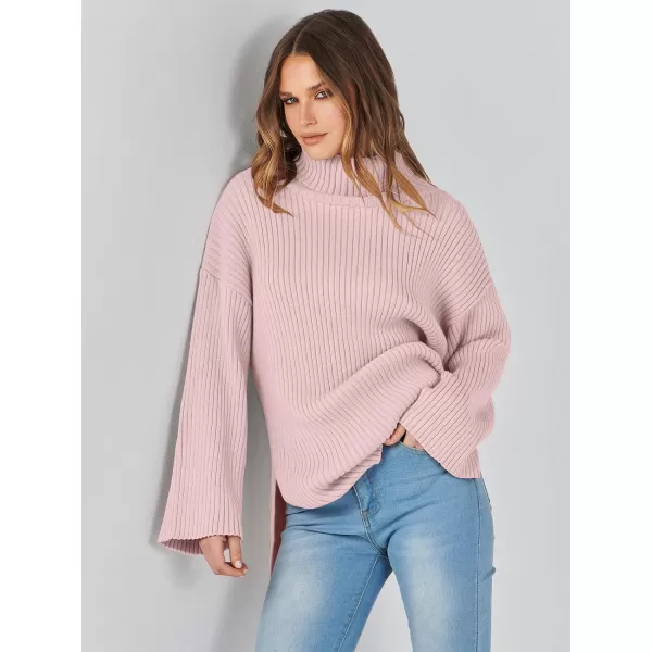 imageANRABESS Womens 2023 Fall Turtleneck Oversized Pullover Sweaters Long Sleeves Ribbed Knit Chunky Sweater TopsPink