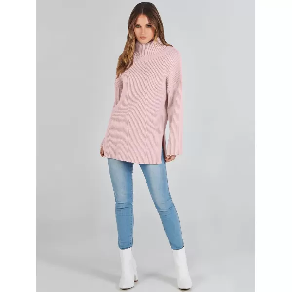 imageANRABESS Womens 2023 Fall Turtleneck Oversized Pullover Sweaters Long Sleeves Ribbed Knit Chunky Sweater TopsPink