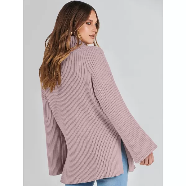 imageANRABESS Womens 2023 Fall Turtleneck Oversized Pullover Sweaters Long Sleeves Ribbed Knit Chunky Sweater TopsRed Apricot