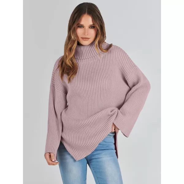 imageANRABESS Womens 2023 Fall Turtleneck Oversized Pullover Sweaters Long Sleeves Ribbed Knit Chunky Sweater TopsRed Apricot