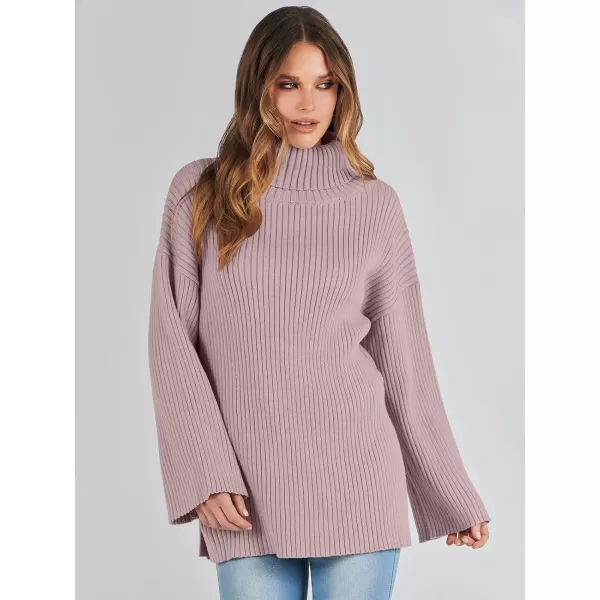 imageANRABESS Womens 2023 Fall Turtleneck Oversized Pullover Sweaters Long Sleeves Ribbed Knit Chunky Sweater TopsRed Apricot