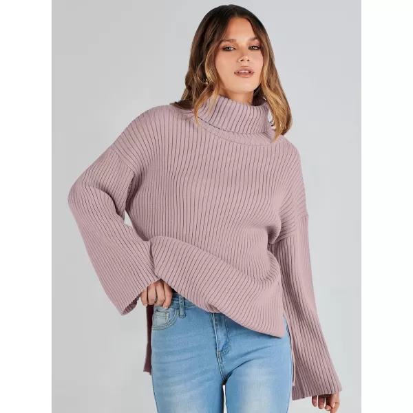 imageANRABESS Womens 2023 Fall Turtleneck Oversized Pullover Sweaters Long Sleeves Ribbed Knit Chunky Sweater TopsRed Apricot