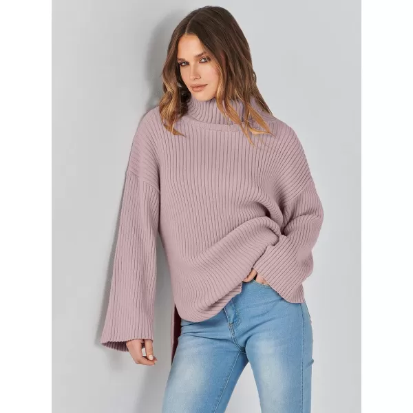 imageANRABESS Womens 2023 Fall Turtleneck Oversized Pullover Sweaters Long Sleeves Ribbed Knit Chunky Sweater TopsRed Apricot