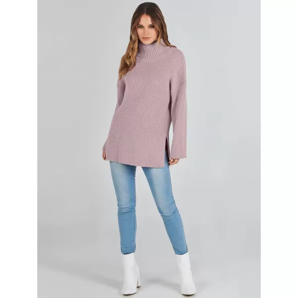 imageANRABESS Womens 2023 Fall Turtleneck Oversized Pullover Sweaters Long Sleeves Ribbed Knit Chunky Sweater TopsRed Apricot