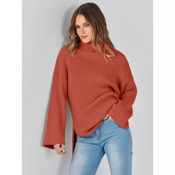 imageANRABESS Womens 2023 Fall Turtleneck Oversized Pullover Sweaters Long Sleeves Ribbed Knit Chunky Sweater TopsRust