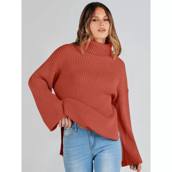 imageANRABESS Womens 2023 Fall Turtleneck Oversized Pullover Sweaters Long Sleeves Ribbed Knit Chunky Sweater TopsRust