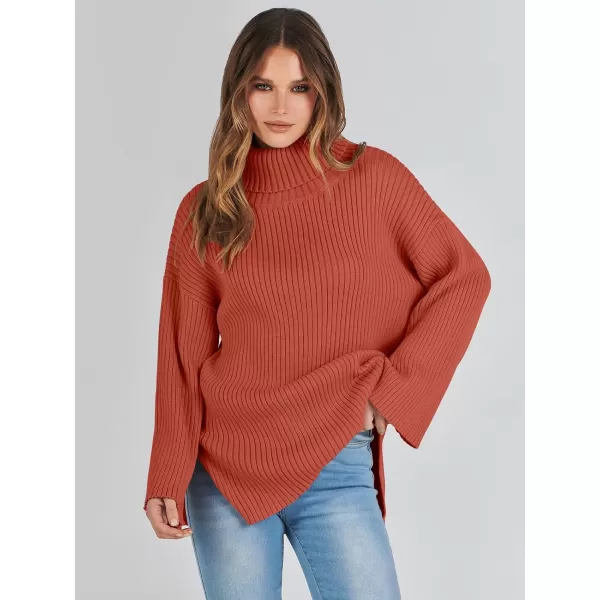 imageANRABESS Womens 2023 Fall Turtleneck Oversized Pullover Sweaters Long Sleeves Ribbed Knit Chunky Sweater TopsRust