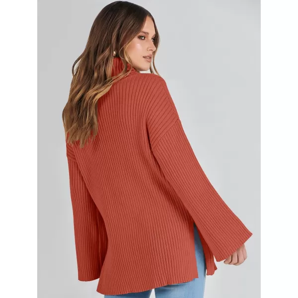 imageANRABESS Womens 2023 Fall Turtleneck Oversized Pullover Sweaters Long Sleeves Ribbed Knit Chunky Sweater TopsRust