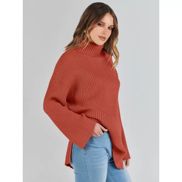imageANRABESS Womens 2023 Fall Turtleneck Oversized Pullover Sweaters Long Sleeves Ribbed Knit Chunky Sweater TopsRust
