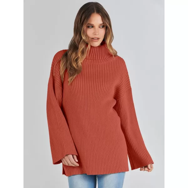 imageANRABESS Womens 2023 Fall Turtleneck Oversized Pullover Sweaters Long Sleeves Ribbed Knit Chunky Sweater TopsRust