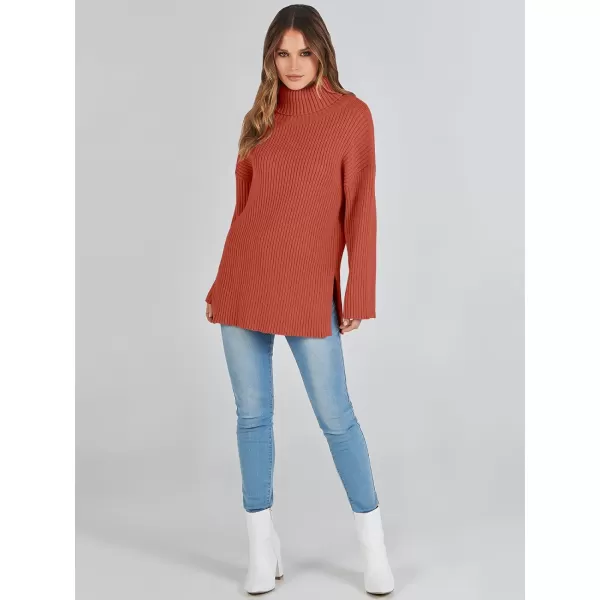 imageANRABESS Womens 2023 Fall Turtleneck Oversized Pullover Sweaters Long Sleeves Ribbed Knit Chunky Sweater TopsRust