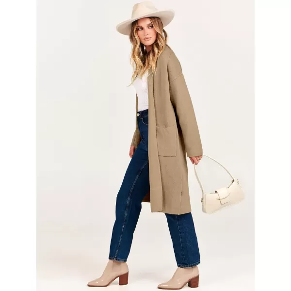 imageANRABESS Womens 2023 Fashion Cardigan Sweater Long Sleeve Open Front Lapel Coat Casual Knit Coatigan Jacket with PocketsBrown