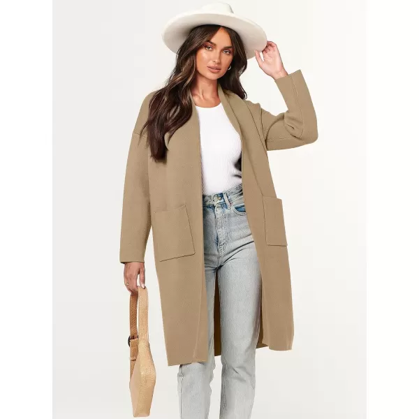 imageANRABESS Womens 2023 Fashion Cardigan Sweater Long Sleeve Open Front Lapel Coat Casual Knit Coatigan Jacket with PocketsBrown