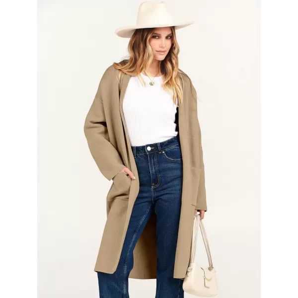 imageANRABESS Womens 2023 Fashion Cardigan Sweater Long Sleeve Open Front Lapel Coat Casual Knit Coatigan Jacket with PocketsBrown