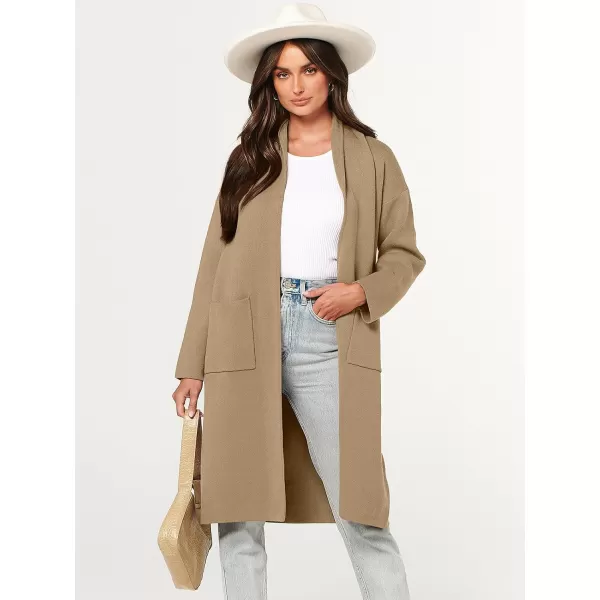 imageANRABESS Womens 2023 Fashion Cardigan Sweater Long Sleeve Open Front Lapel Coat Casual Knit Coatigan Jacket with PocketsBrown