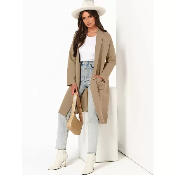 imageANRABESS Womens 2023 Fashion Cardigan Sweater Long Sleeve Open Front Lapel Coat Casual Knit Coatigan Jacket with PocketsBrown