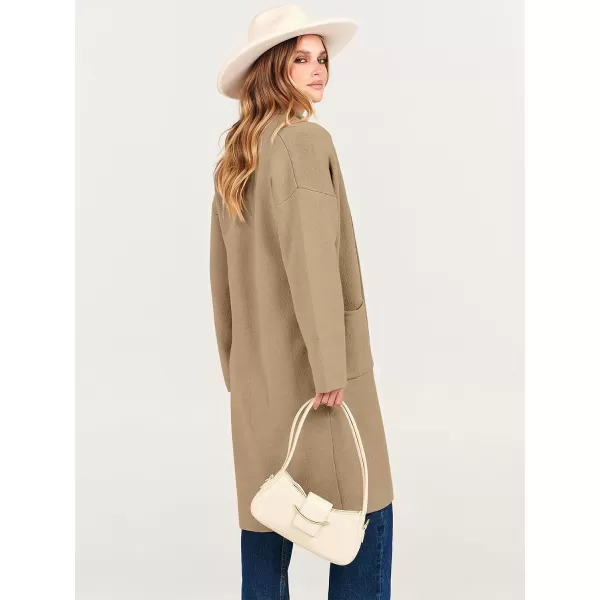 imageANRABESS Womens 2023 Fashion Cardigan Sweater Long Sleeve Open Front Lapel Coat Casual Knit Coatigan Jacket with PocketsBrown