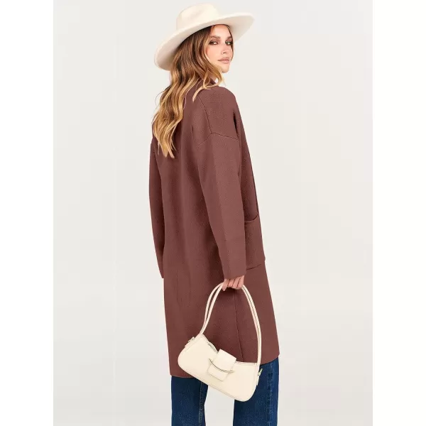 imageANRABESS Womens 2023 Fashion Cardigan Sweater Long Sleeve Open Front Lapel Coat Casual Knit Coatigan Jacket with PocketsCoffee