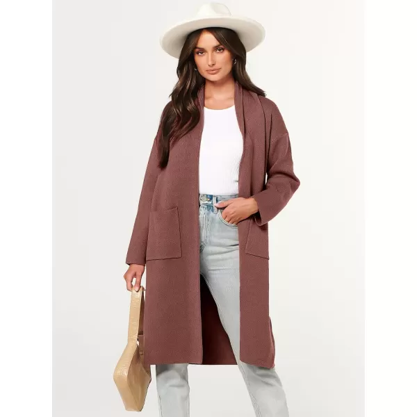 imageANRABESS Womens 2023 Fashion Cardigan Sweater Long Sleeve Open Front Lapel Coat Casual Knit Coatigan Jacket with PocketsCoffee