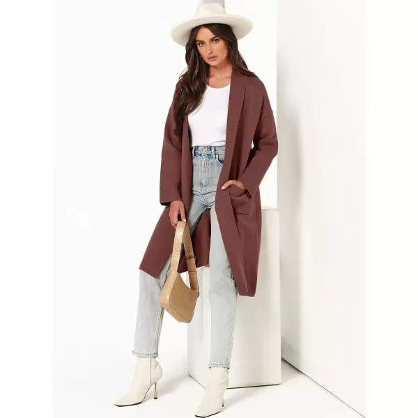 imageANRABESS Womens 2023 Fashion Cardigan Sweater Long Sleeve Open Front Lapel Coat Casual Knit Coatigan Jacket with PocketsCoffee