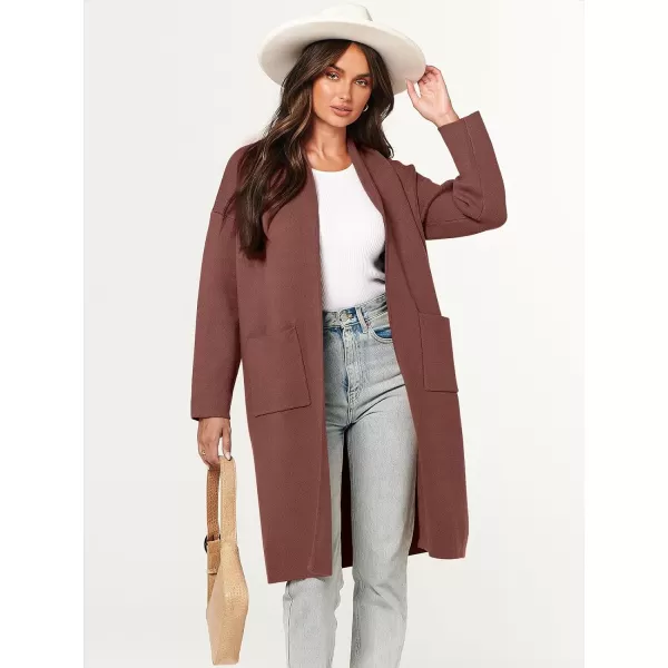 imageANRABESS Womens 2023 Fashion Cardigan Sweater Long Sleeve Open Front Lapel Coat Casual Knit Coatigan Jacket with PocketsCoffee