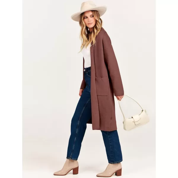imageANRABESS Womens 2023 Fashion Cardigan Sweater Long Sleeve Open Front Lapel Coat Casual Knit Coatigan Jacket with PocketsCoffee