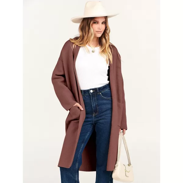 imageANRABESS Womens 2023 Fashion Cardigan Sweater Long Sleeve Open Front Lapel Coat Casual Knit Coatigan Jacket with PocketsCoffee