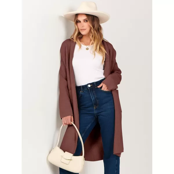 imageANRABESS Womens 2023 Fashion Cardigan Sweater Long Sleeve Open Front Lapel Coat Casual Knit Coatigan Jacket with PocketsCoffee