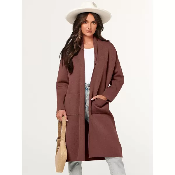 imageANRABESS Womens 2023 Fashion Cardigan Sweater Long Sleeve Open Front Lapel Coat Casual Knit Coatigan Jacket with PocketsCoffee