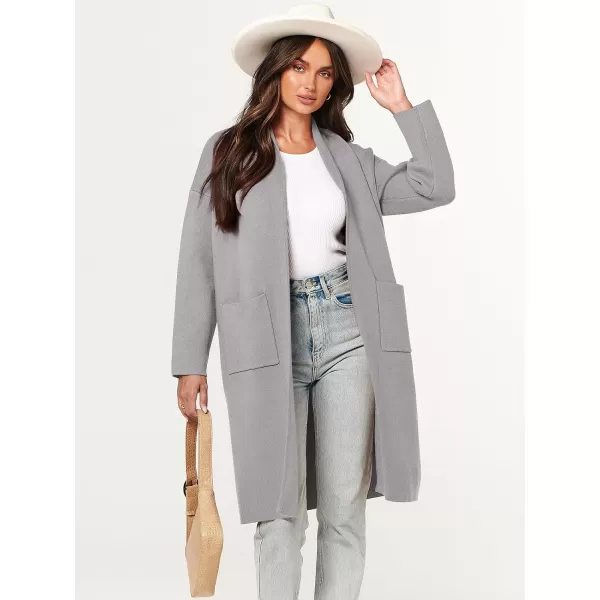 imageANRABESS Womens 2023 Fashion Cardigan Sweater Long Sleeve Open Front Lapel Coat Casual Knit Coatigan Jacket with PocketsGray