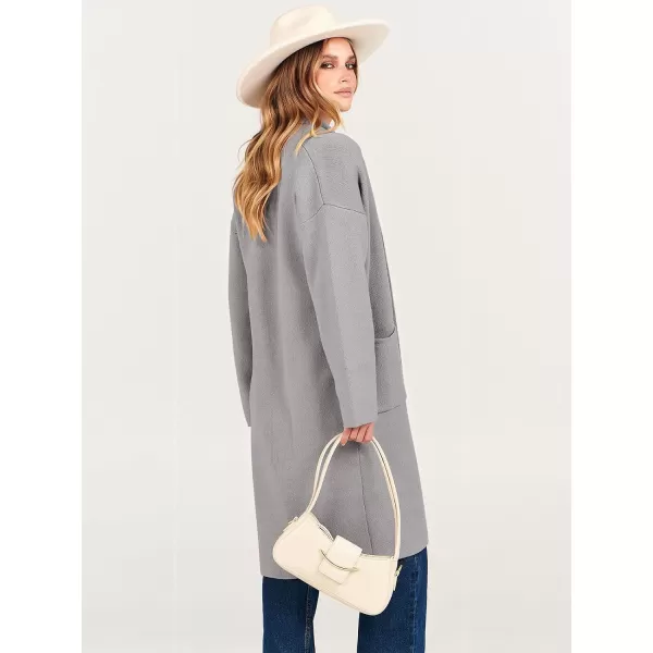 imageANRABESS Womens 2023 Fashion Cardigan Sweater Long Sleeve Open Front Lapel Coat Casual Knit Coatigan Jacket with PocketsGray