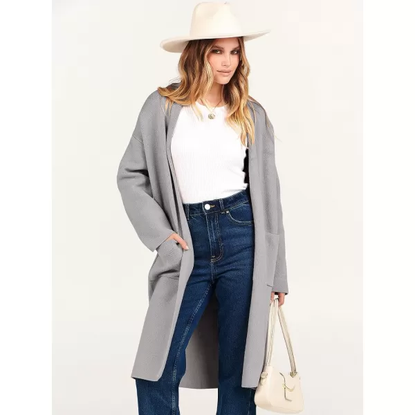 imageANRABESS Womens 2023 Fashion Cardigan Sweater Long Sleeve Open Front Lapel Coat Casual Knit Coatigan Jacket with PocketsGray