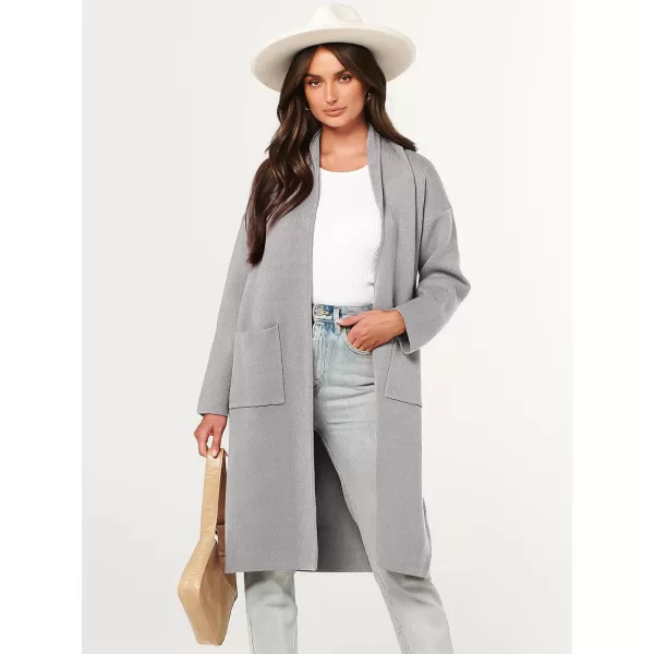imageANRABESS Womens 2023 Fashion Cardigan Sweater Long Sleeve Open Front Lapel Coat Casual Knit Coatigan Jacket with PocketsGray