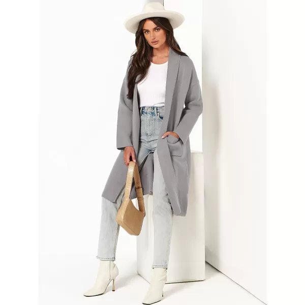 imageANRABESS Womens 2023 Fashion Cardigan Sweater Long Sleeve Open Front Lapel Coat Casual Knit Coatigan Jacket with PocketsGray
