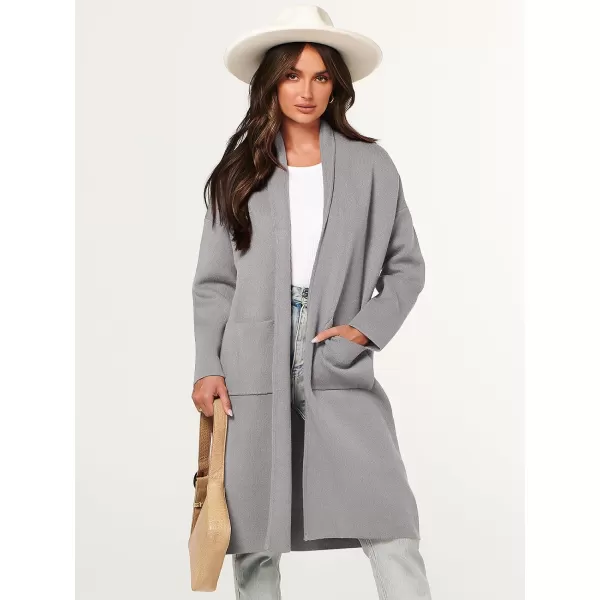 imageANRABESS Womens 2023 Fashion Cardigan Sweater Long Sleeve Open Front Lapel Coat Casual Knit Coatigan Jacket with PocketsGray
